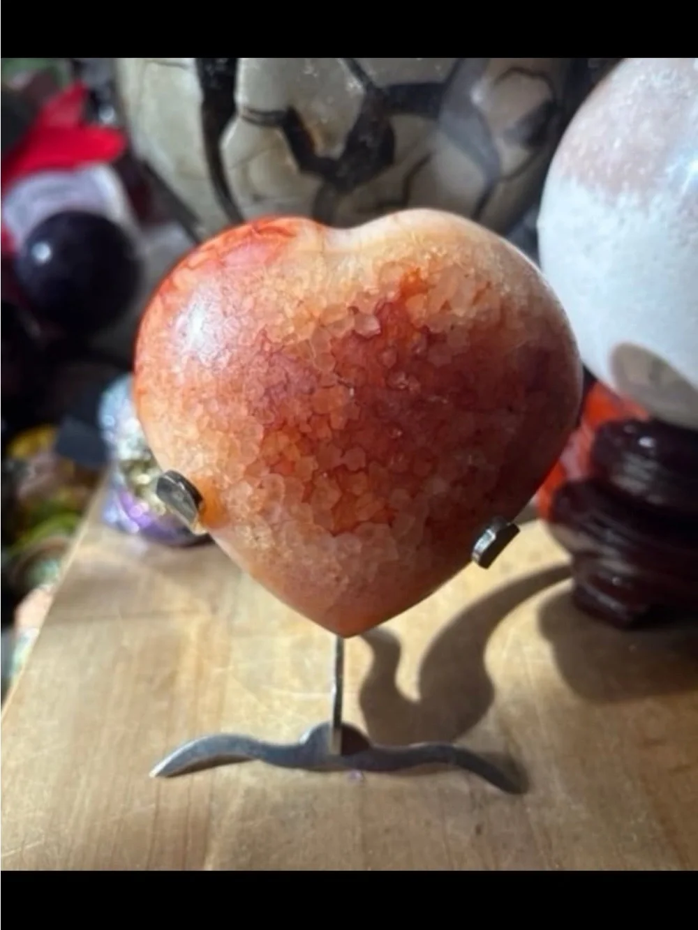Polished Carnelian Heart Stone - Vibrant Orange Red